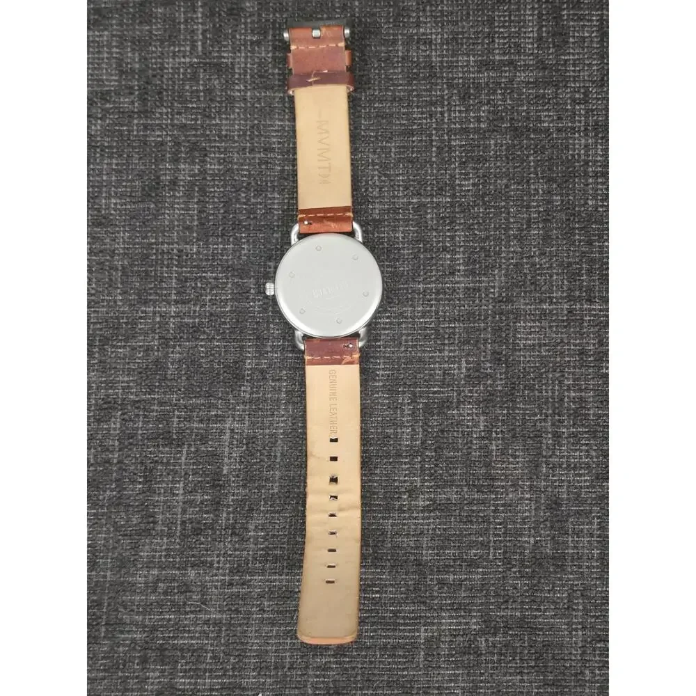 MVMT Revolver Minimalist Watch 41mm Silver Black Dial Brown Leather New Battery